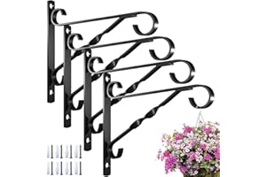 AMAGABELI GARDEN & HOME 4 Pack Hanging Plant Brackets Outdoor 10 inch Metal Fence Wall Plant Hanger Hooks for Hanging Flower Baskets Bird Feeders Lanterns Wind Chimes Rust-Resistant Black