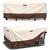 UNARK Outdoor Furniture Covers Waterproof for Patio Furniture Set, Heavy Duty 600D Table Cover for Dining Set, Sofa &amp; Chair Outdoor Couch Cover Patio Furniture Covers 111L x 74W x 28H inch Beige