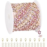 UMAOKANG 9.8 Feet Enamel Flower Chain for Jewelry Making 18K Gold Plated Brass Jewelry Chain Roll Pink Purple Oil Drip Floral Link Chain on Spool