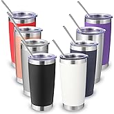 Volhoply 20oz Stainless Steel Tumbler with Lid and Straw Bulk 8 Pack,Double Wall Insulated Travel Iced Coffee Mug Fits Cup Holder,Powder Coated Cups for Hot/Cold Drinks,Christmas Gifts（Mix,8 Set）