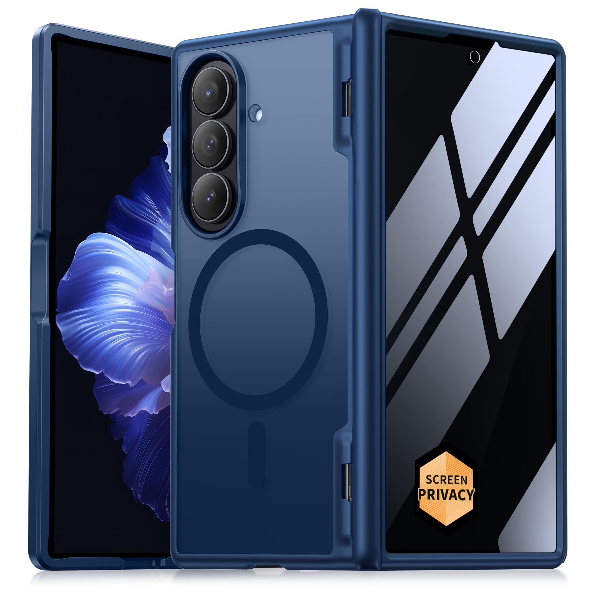 Photo 1 of MOBOSI Magnetic for Z Fold 7 Case with Privacy Screen Protector, Compatible with Magsafe, Full-Body Slim Coverage Hinge Protection, Shockproof Phone Cover for Samsung Galaxy Z Fold7, Blue Shadow