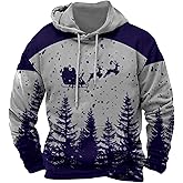 Christmas Sweatshirt Mens Long Sleeve Graphic Hoodies Trendy Casual Oversized Santa Claus Printed Christmas Pullover Tops