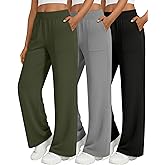 Oakgarden 3 Pack Women's Wide Leg Lounge Pants Baggy High Waisted Yoga Joggers Cozy Sweatpants with 4 Pockets