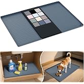 URMONA Waterproof Silicone Under Sink Mat, 22 x 19 in, Flexible Shelf Liner | Dark Grey, Pet Food Mat for Dog Bowls, Cat Litter Mat, Cabinet and Counter Protector for Kitchen and Bathroom, Easy to Clean.