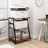 Natwind 60x50cm Large Printer Stand,3 Tier Printer Table with Charging Station, Rolling Cart with Adjustable Storage Shelf fo