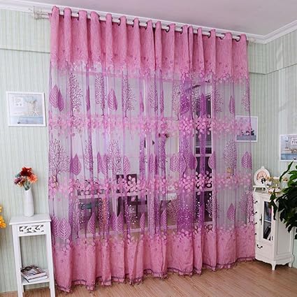 Buy Dzt1968 1pc Printed Leaf Lace Tulle Sheer Window Treatments