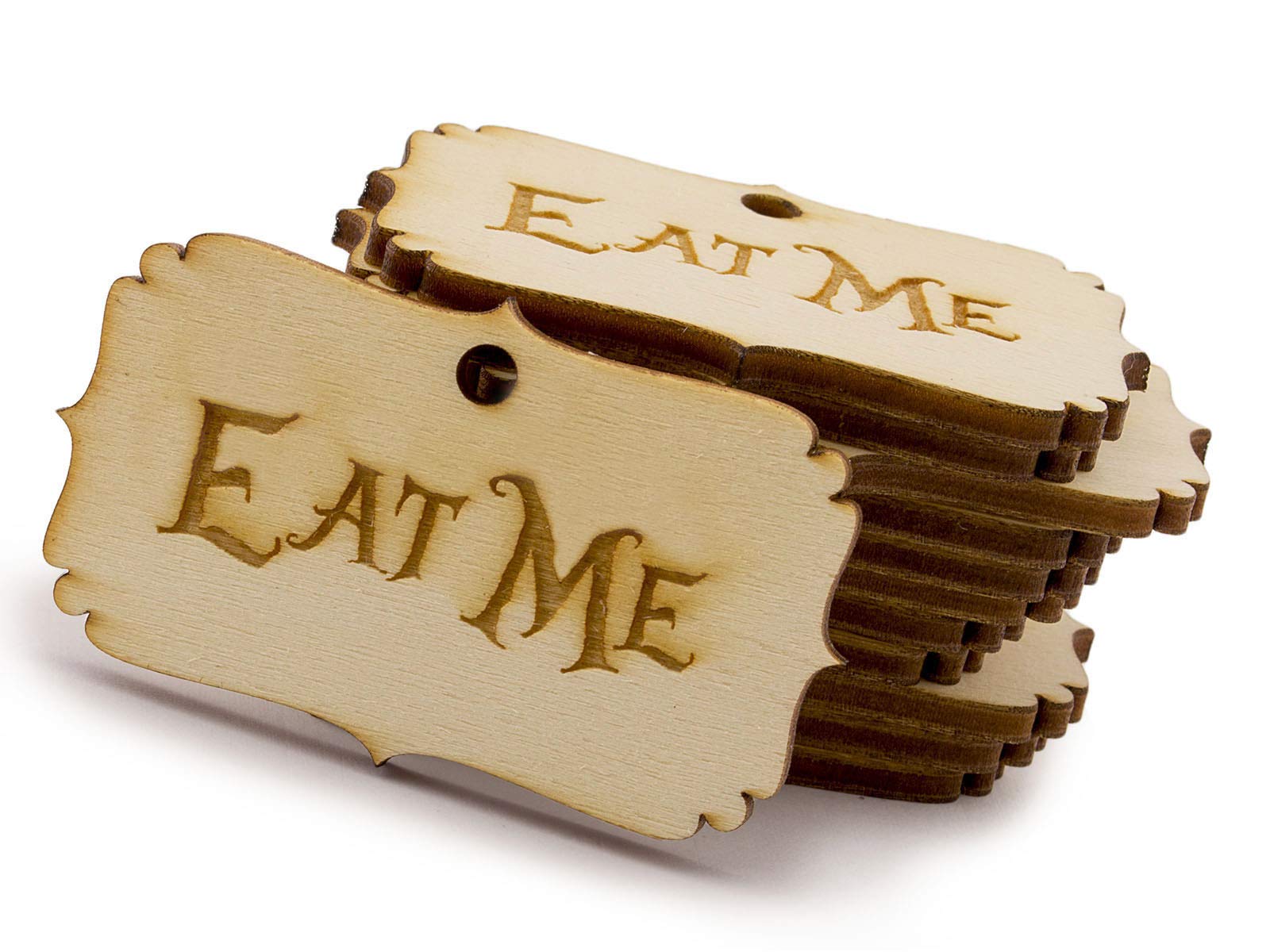 Summer-Ray 50pcs Alice in The Wonderland Wooden Party Favour Tags (Eat Me)