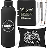 Marspark 6 Pcs Christmas Therapy Appreciation Gifts for Women, with Stainless Steel Water Bottle, Printed Bag, and Pen A5 Notebook Makeup Bag Set for Appreciation Gift Mental Healthy Psychology(black)
