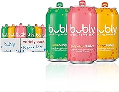 Bubly Sparkling Water, Tropical Thrill Variety Pack, 12 fl oz Cans (18 Pack)