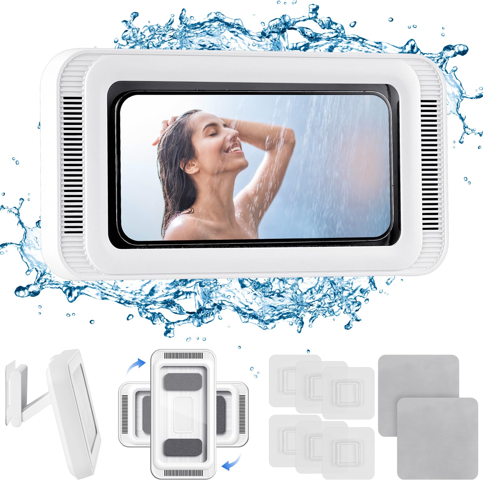 HOTUT Shower Phone Holder Waterproof, Bathroom Waterproof Phone Holder, 480° Rotation Wall Mount Shower Phone Case, High Sensitive HD Touchscreen Shower Phone Mount for Bathtub Kitchen, Fit 3.3-7"