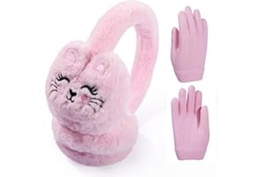 BAOPLAYKIDS Kids Animal Earmuffs and Gloves Set Cute Ear Muffs Winter Plush Ear Warmer for Boys Girls Age 7-14