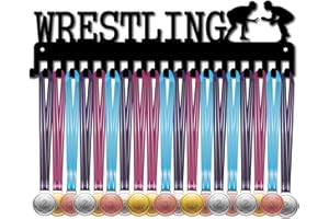 CREATCABIN Wrestling Medal Holder Display Hanger Rack Sports Metal Wall Mount with 20 Hooks Hang Over 60 Medals Runners Home Badge Running Marathon Gymnastics Black 15.7 x 4.5inch