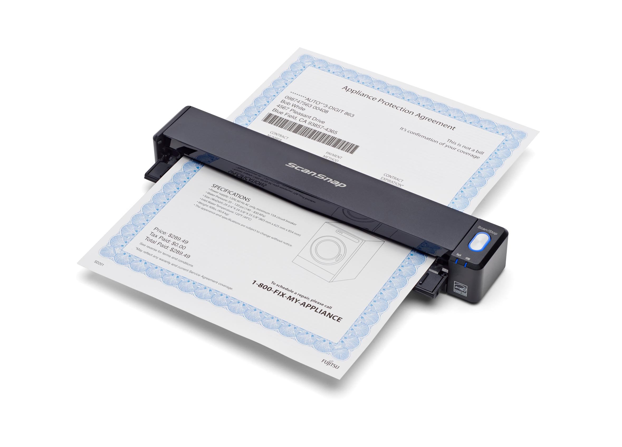 ScanSnap iX100 Wireless Mobile Portable Scanner for Mac or PC, Black