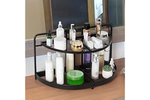 VRISA Bathroom Counter Organizer Rotating Kitchen Countertop Organizer 2 Tier Bathroom Counter Shelf Organizers and Storage Shelves for Makeup Perfume Skincare Vanity Spice Jars Black