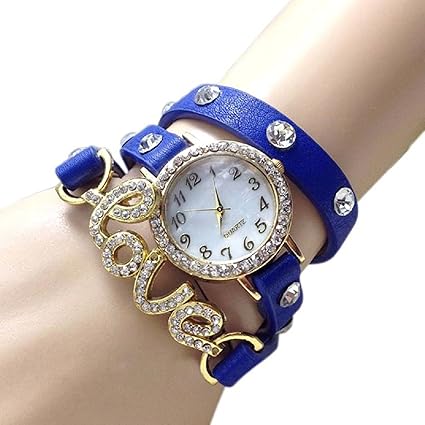 Love Analogue Round Blue Dial Watch For Girls And Women