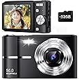 Upgrade Digital Camera, 50MP Full High Definition 1080P Camera with 16x Zoom Anti Shake, Compact Camera for Kid Student Children Teen Girl Boy, Kids Camera with 32GB SD Card,2 Batteries-Black