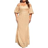 Women's Plus Size Off The Shoulder Puff Sleeve Dress Sequin Formal Maxi Evening Cocktail Party Gowns