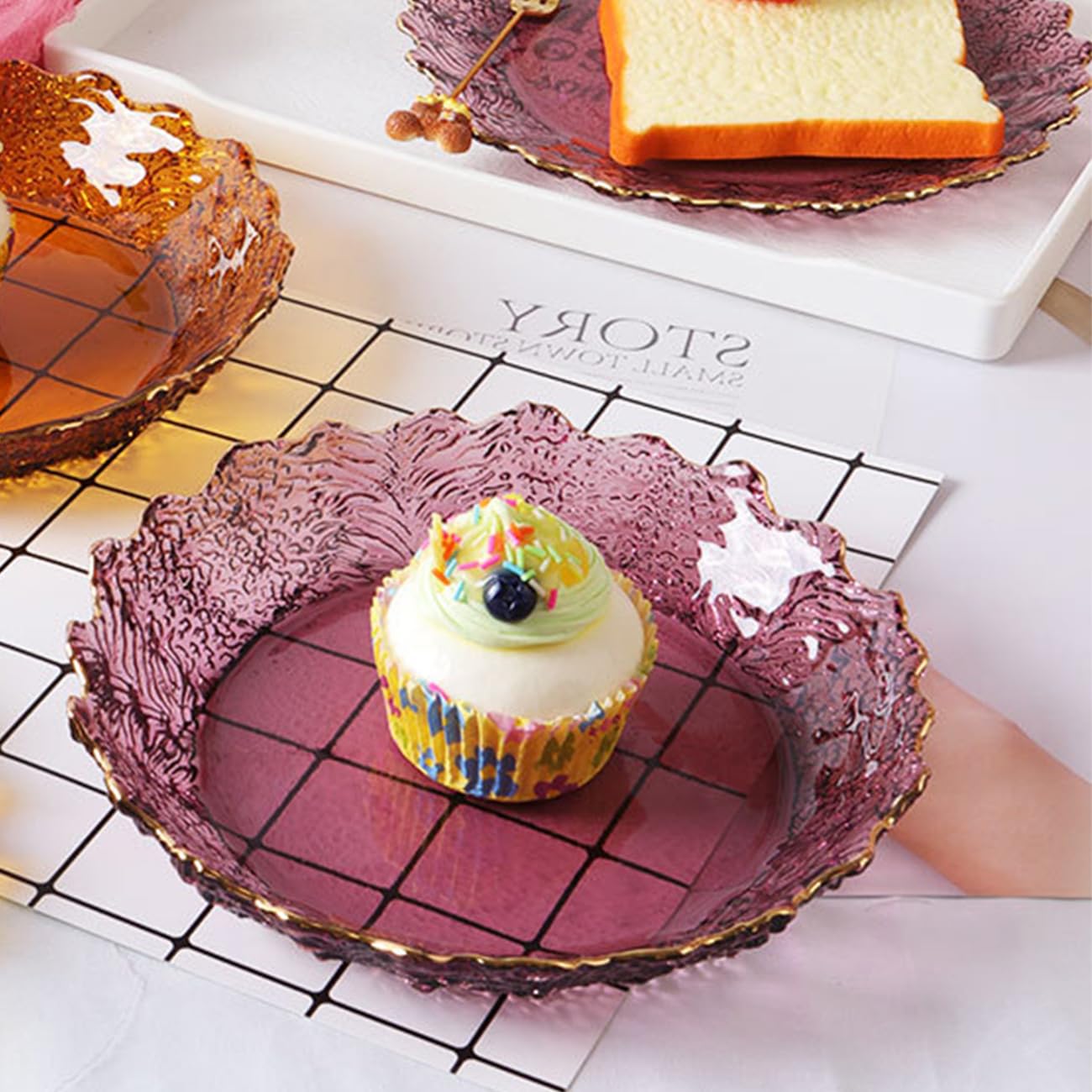 soulnioi Glass Crystal Fruit Plate, Clear Serving Plate, Snowflakes Shape Dinner Plate Multipurpose Tray Snack Candy Decorative Plate for Home Wedding Party - Purple — image 1