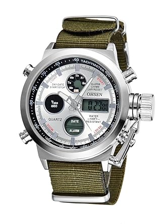 Men s Analog Digital LED Watches Sport Alarm Calendar Chronograph Multifunction Watch-Army Green
