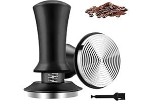 51mm Calibrated Espresso Tamper, Spring Loaded Coffee Tamper with Threaded Ripple Base & Scale for Consistent Tamping, Includ