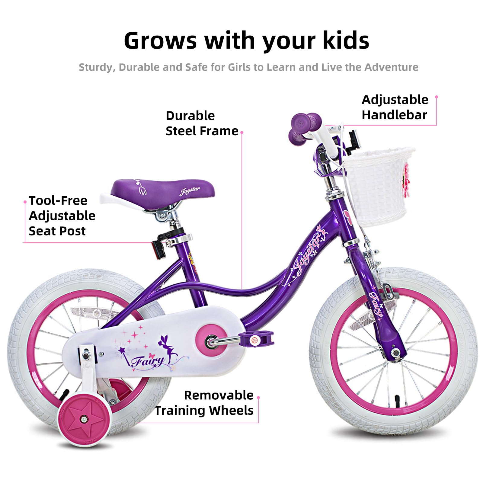 JOYSTAR Fairy Girls Bike for Toddlers and Kids Ages 2-8 Years Old, 12 14 16 18 Inch Kids Bike with Training Wheels, Handbrake and Basket, Toddler Girl Bike, Children Bicycle