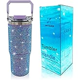 30oz Bling Rhinestone Studded Tumbler with Top Handle and Leakproof Lid Vacuum Insulated Stainless Steel Glitter Crystal Water Bottle with Flip Straw Reusable Cup Outdoors Travel Mugs (Violet)