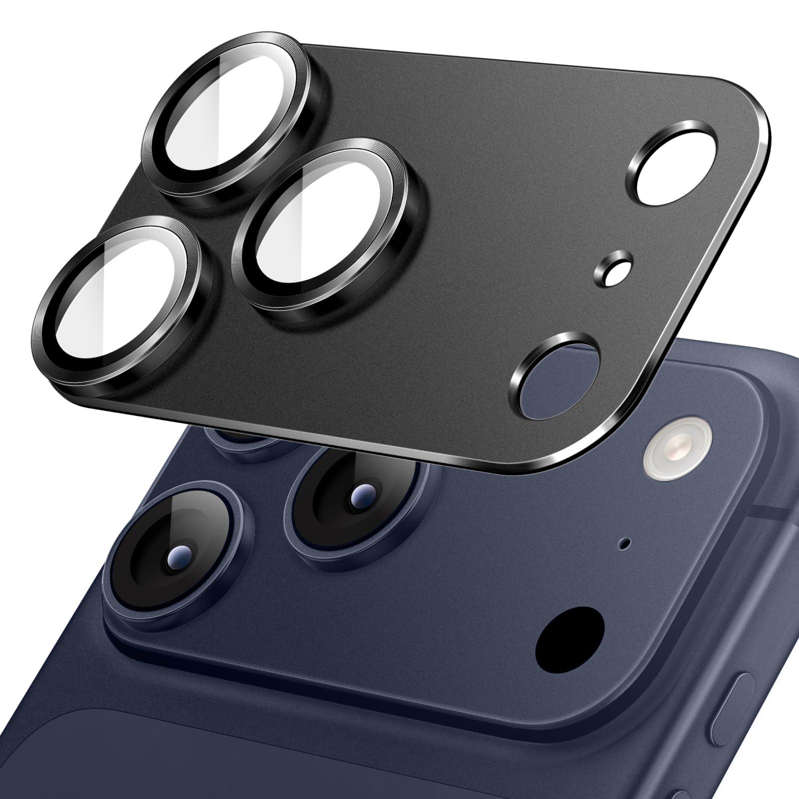 Photo 1 of JETech Camera Lens Protector for iPhone 17 Pro Max 6.9-Inch, Full Coverage 9H Tempered Glass Ring Cover, Matte Metal Plate, Case Friendly, 1-Pack (Black)