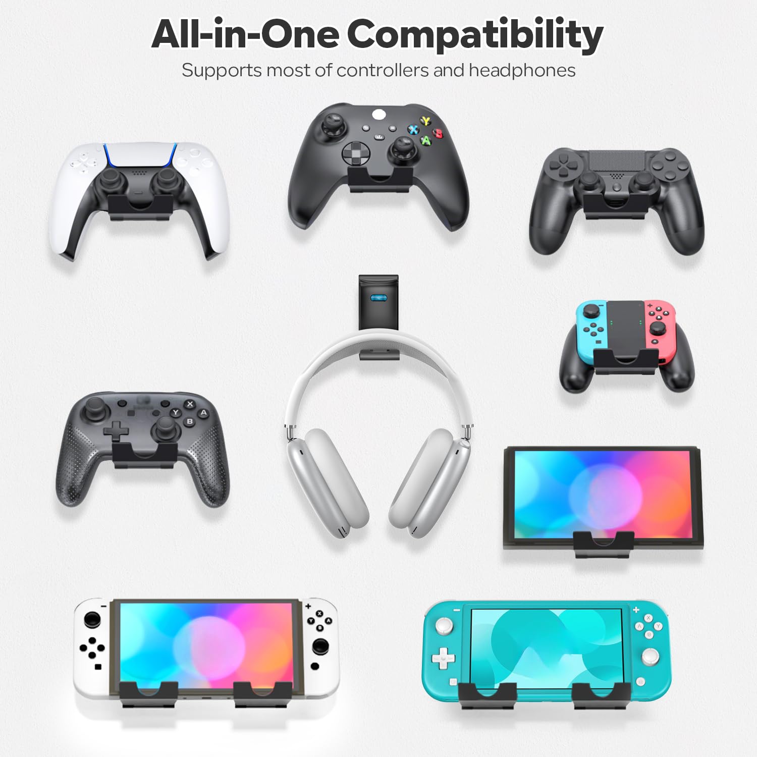 OIVO Controller & Headset Wall Mount Holder Stand, Foldable Headphone Stand, Gaming Controller Holder Hanger Hook, Universal Storage Organizer Controller/Earphone/Game Accessories-9 Packs