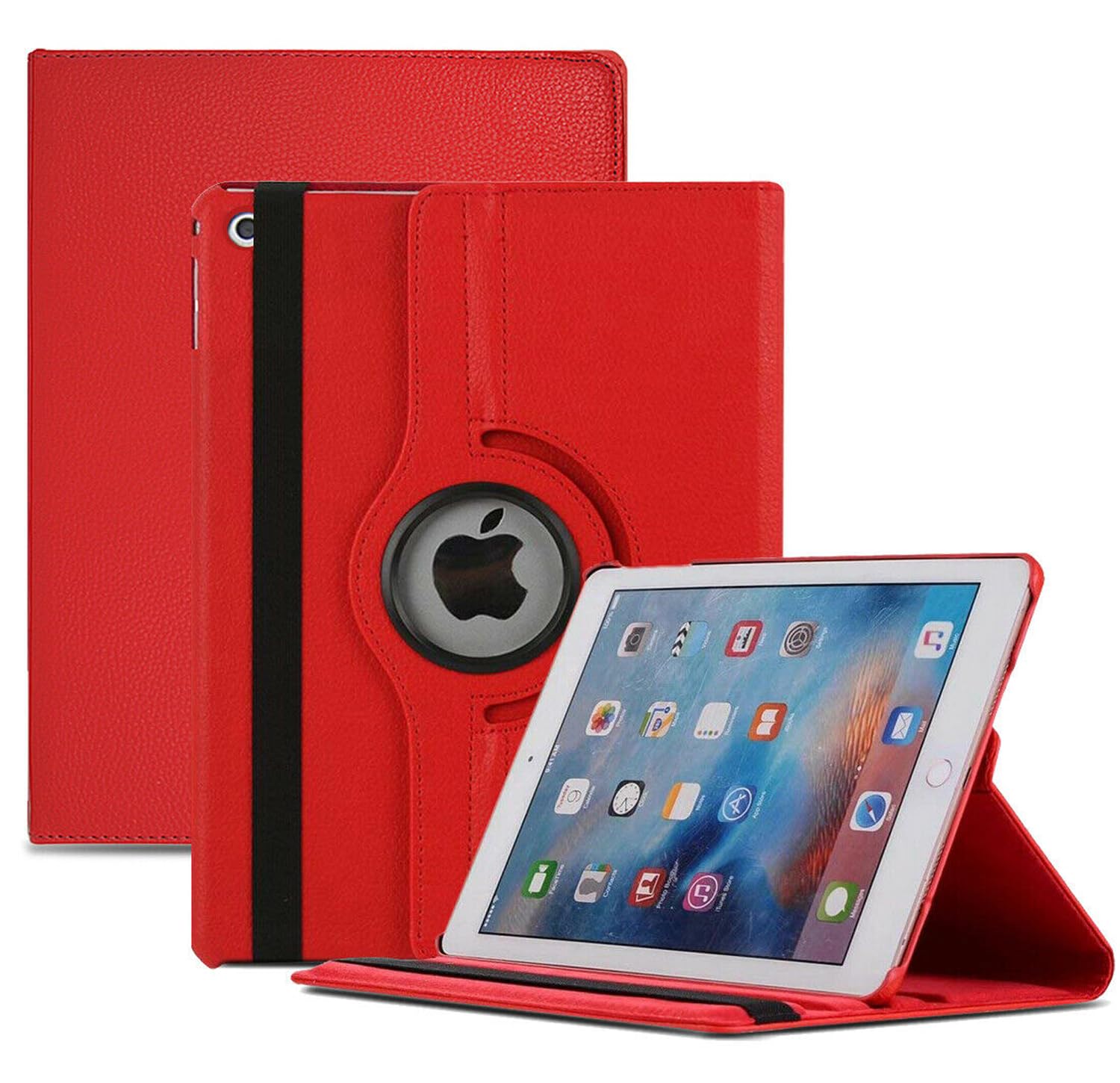 World Biz Rotating Case for iPad 9.7 2018/2017 / iPad Air 2 / iPad Air (9.7'') - 360 Degree Rotation Multi-Angle Viewing Stand, Shockproof PU Leather Book Style Flip Auto Sleep/Wake (Red)