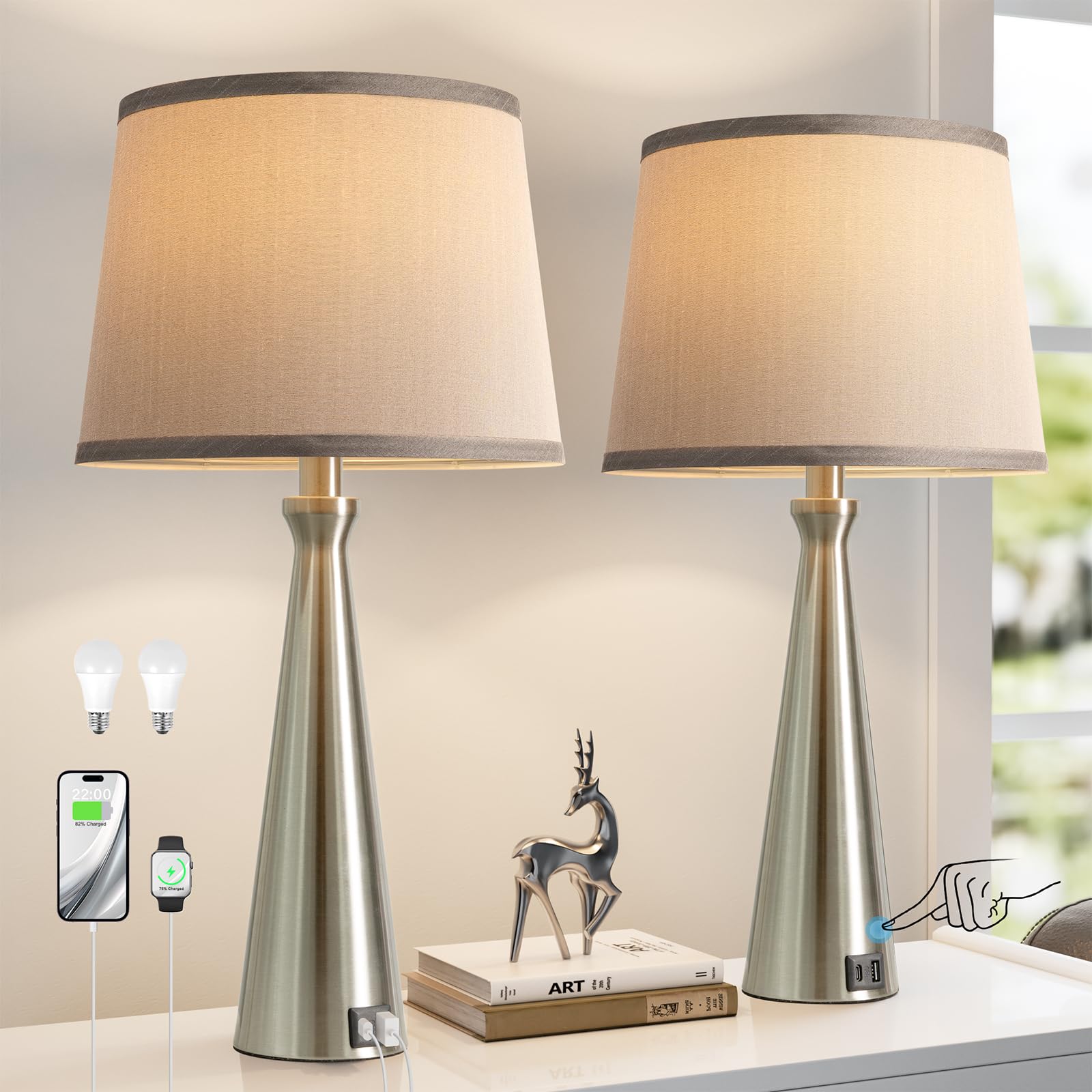 View 1 of *MISSING PARTS UNKNOWN*
Seealle Modern Table Lamps Set of 2 - Touch Bedside Lamp for Nightstand with Dual USB C+A,3-Way Dimmable Silver Nightstand Lamps for Living Room Bedroom End Table with Grey Shade(Bulb Included)
