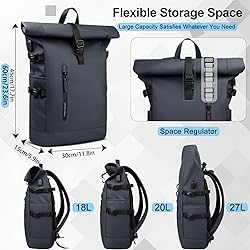 Roll Top Laptop Backpack for Men Women, Expandable
