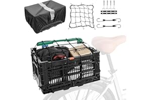 YEEGO DIRECT Bike Basket Rear, Folding Large Capacity Bike Baskets, Collapsible Bicycle Storage Bike Milk Crate Rear Rack,Wat