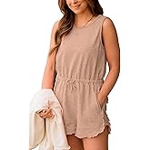 BNOOUIL Summer Short Rompers for Women Dressy Casual Loose Overalls Sleeveless Jumpsuits One Piece Outfits with Pockets