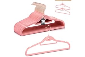 Velvet Hangers 30 Pack, STOPKLAS Pink Clothes Hangers Non Slip Felt Hangers with 360° Swivel Hook, Thin Hanger Space Saving, Heavy Duty Closet Hanger for Clothes, Coats, Suits, Dress, Pants