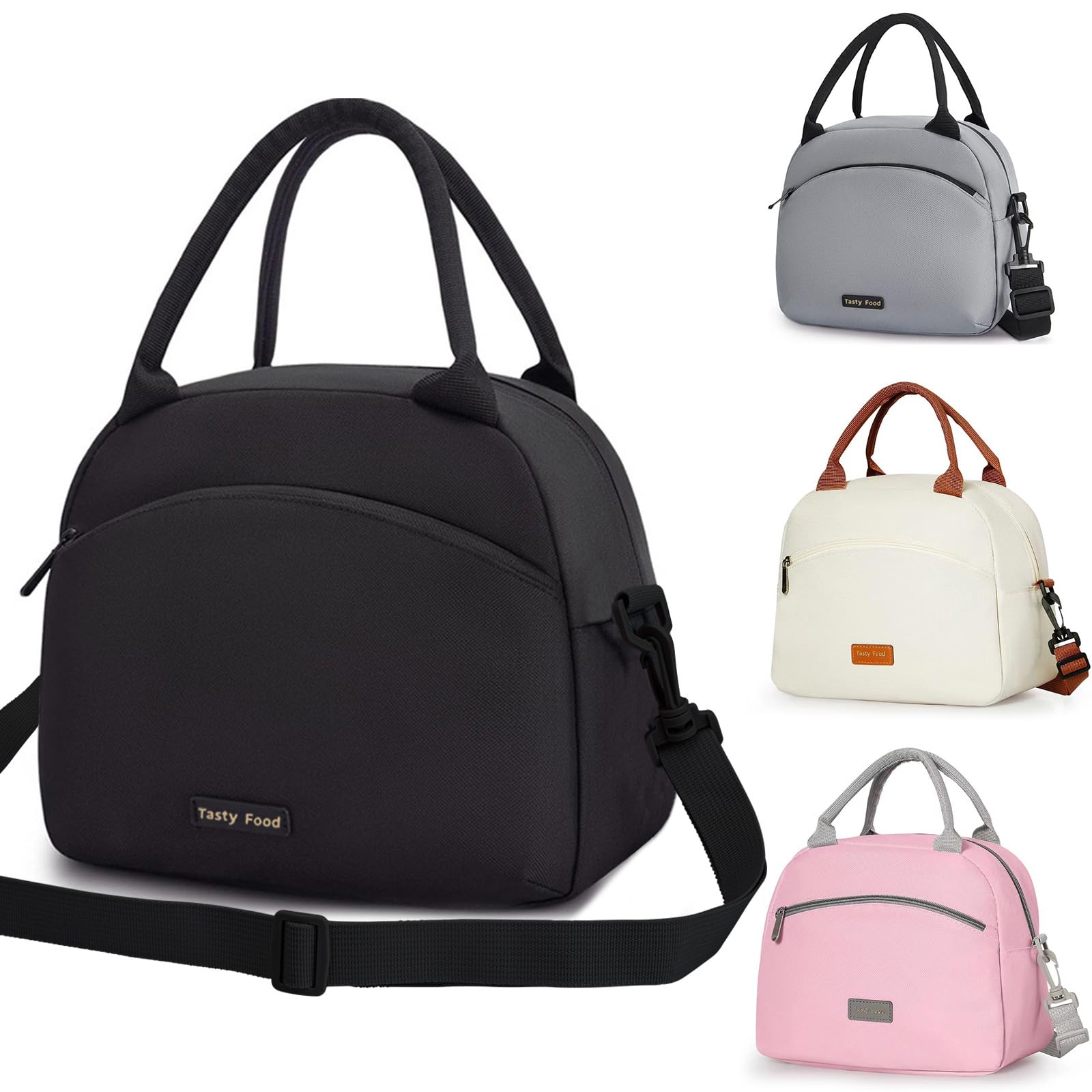 Runmeihe Lunch Bags for Women, Reusable Women's Insulated Lunchbag with Strap,Adults Small Waterproof Cooler Lunch Bags for Work Travel Picnic School (Black)