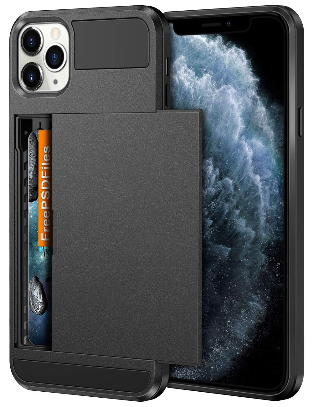 Vofolen for iPhone 11 Pro Max Case Wallet with Credit Card Holder Slot Sliding Door Hidden Pocket Dual Layer Hybrid Bumper Armor Protective Hard Shell Back Cover for iPhone 11 Pro Max 6.5 Matte Grey