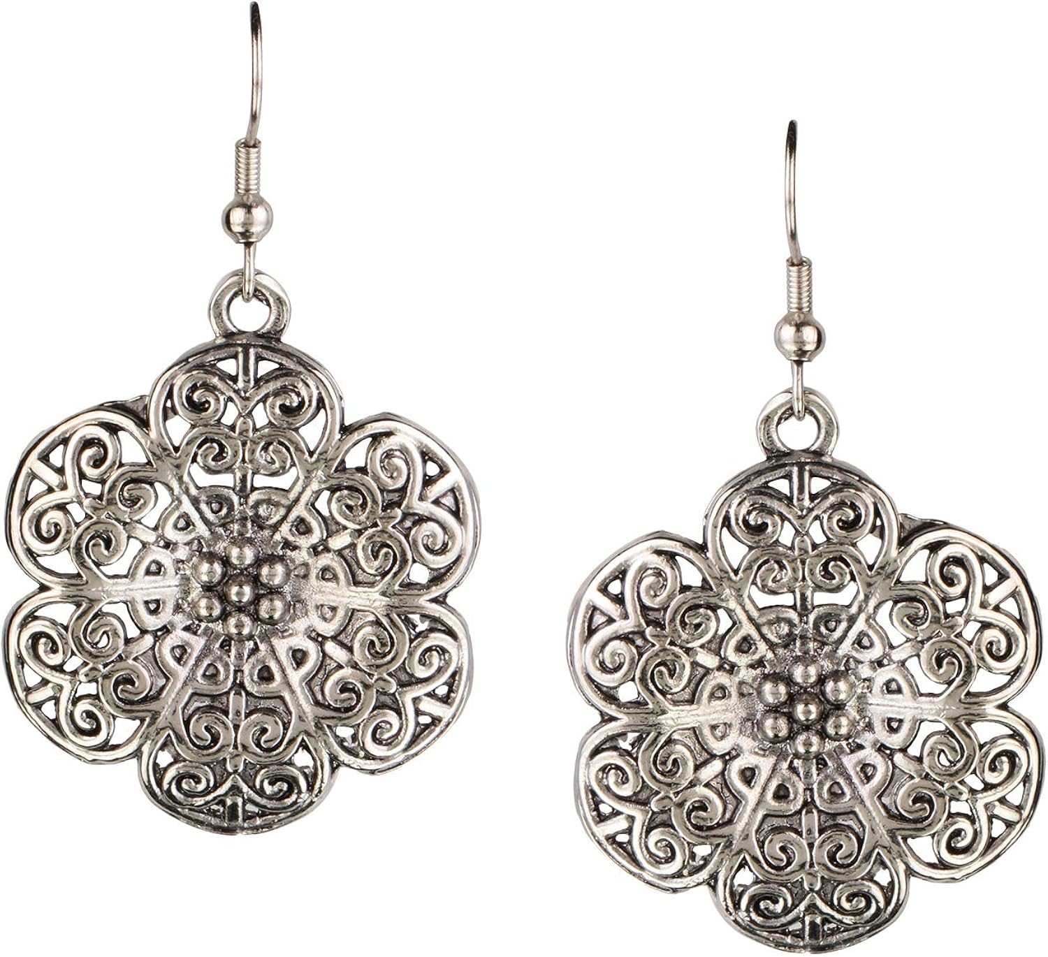 Efulgenz Boho Vintage Antique Ethnic Gypsy Tribal Indian Oxidized Silver Lotus Dangle Earrings Jewelry