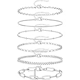 doubgood Gold Bracelets for Women, 14K Gold Plated Stackable Bracelet Paperclip Cuban Link Trendy Stack Jewelry Set Gifts for Women 7INCH