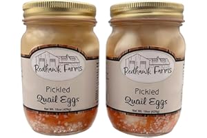 Redhawk Farms Mild Pickled Quail Eggs - Fresh Quail Eggs Hard Boiled & Pickled In A Flavorful Vinegar Brine - Gourmet Snacks & Garnishes - Made In The USA (16 oz, Pack of 2)