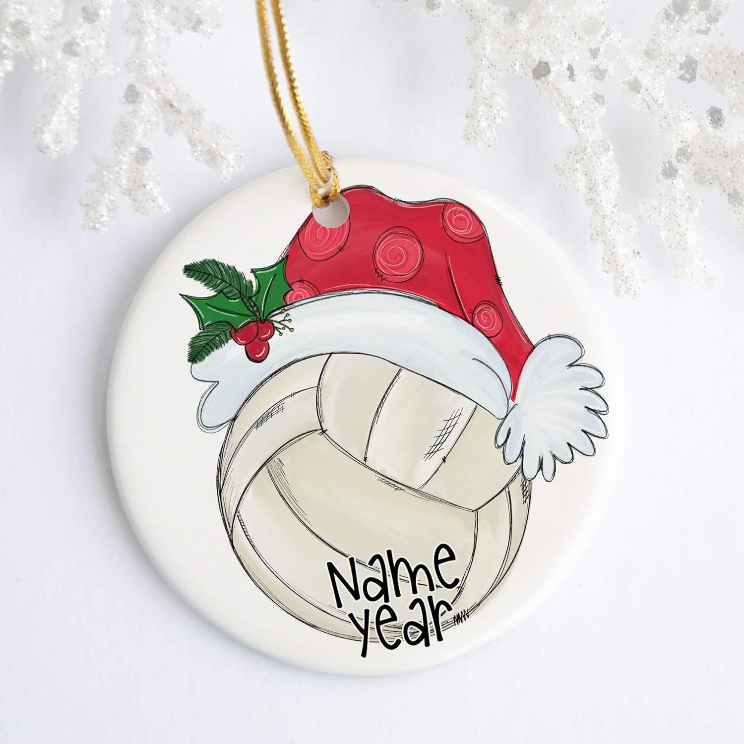 Scott397House Christmas Ornaments Ceramic Round Hanging Ornament Volleyball Personalized Ceramic