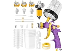 GATTLELIC HVLP Air Spray Gun with 1.4/1.7/2mm Nozzles & Air Compressor Regulator, Air Spray Paint Gun w/10pcs 600cc Mixing Cup and Lids, Automotive Paint Sprayer for Car, House Painting, Furniture (Purple)