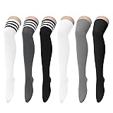 Zando 6 Pairs Striped Thigh High Socks for Women