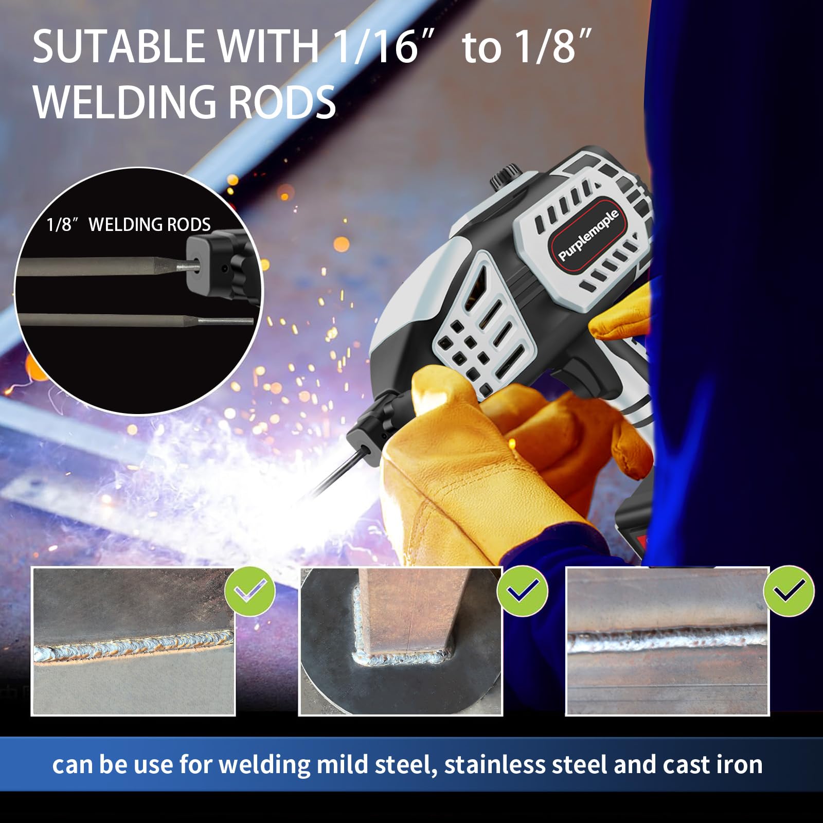 Purplemaple Portable Hand held Welding Machine for Metal, 20-120A 110V Electric Welding Machine with IGBT Inverter 5 Variable Current Adjustment, ARC Welder Gun, With 20 Pcs 3/32