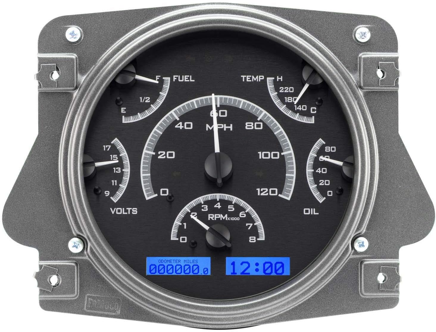 Dakota Digital VHX-66F-BRO-K-B Compatible with 1966-77 Ford Bronco VHX System Analog Dash Gauges Black Alloy Blue Backlighting