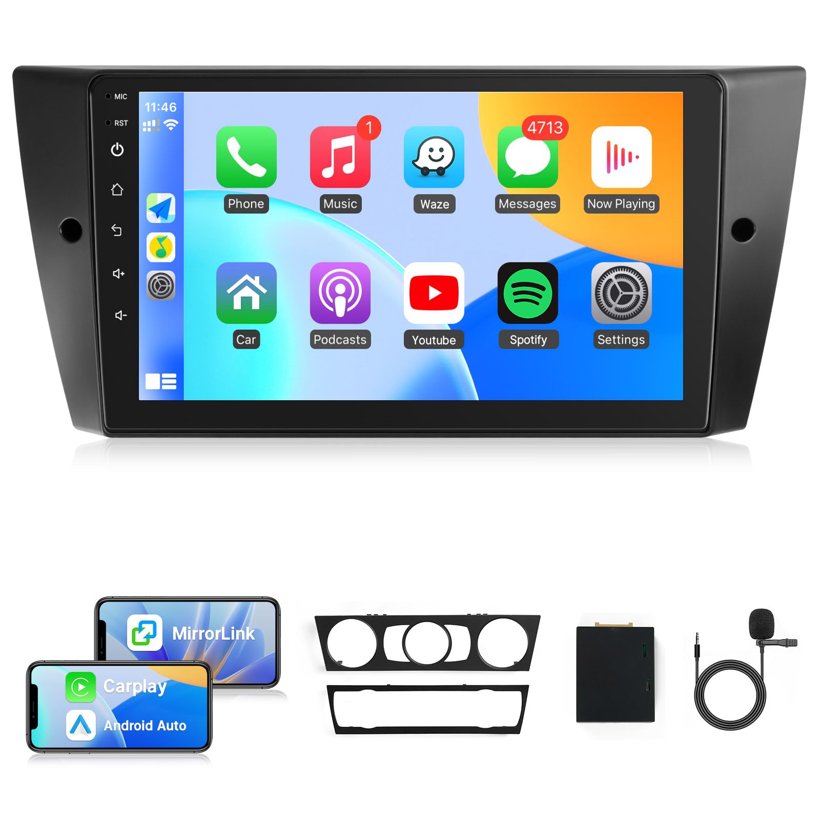 Photo 1 of ***missing hardware***Naifay Android Car Radio for BMW 3 Series 328i 335i 325i (E90/E91/E92/E93) 2005-2011, 9inch Touch Screen for BMW Car Stereo with CarPlay Android Auto Bluetooth GPS WiFi, Support Fiber Optic Model