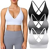 BLUELILY Adjustable Deep V Neck Bras 3/5 Pack Sports Bras for Women Padded Seamless Spaghetti Strap Criss Cross Yoga Bras