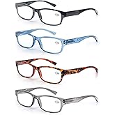 MODFANS 4 Pack Plastic Frame Spring Hinges Reading Glasses Vintage Quality Comfort for Men and Women +2.00