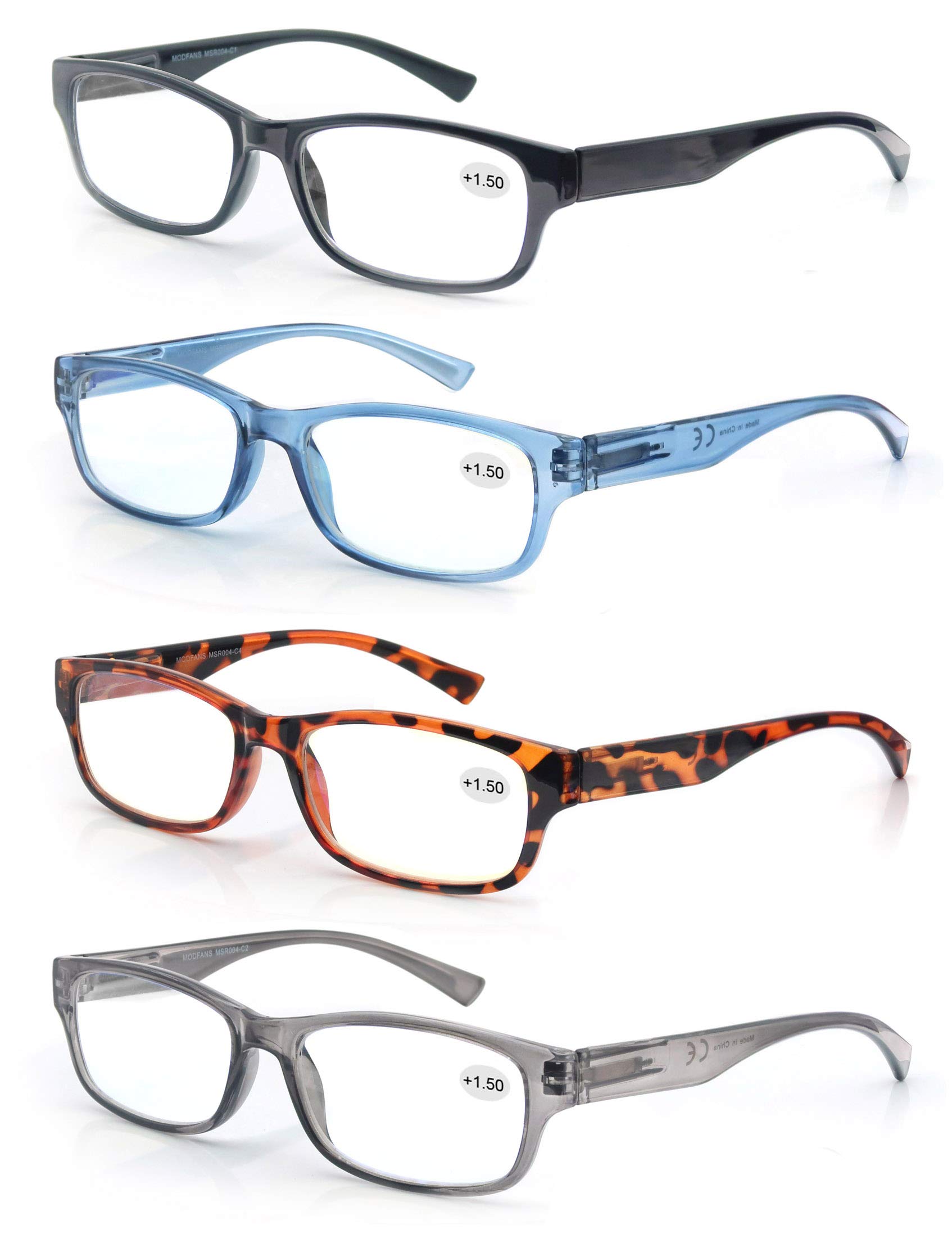 MODFANS Set of Reading Glasses 1.25 Men Women Readers Glasses with Comfortable Spring Hinge Classic Look Eyeglasses for Reading with Pouch