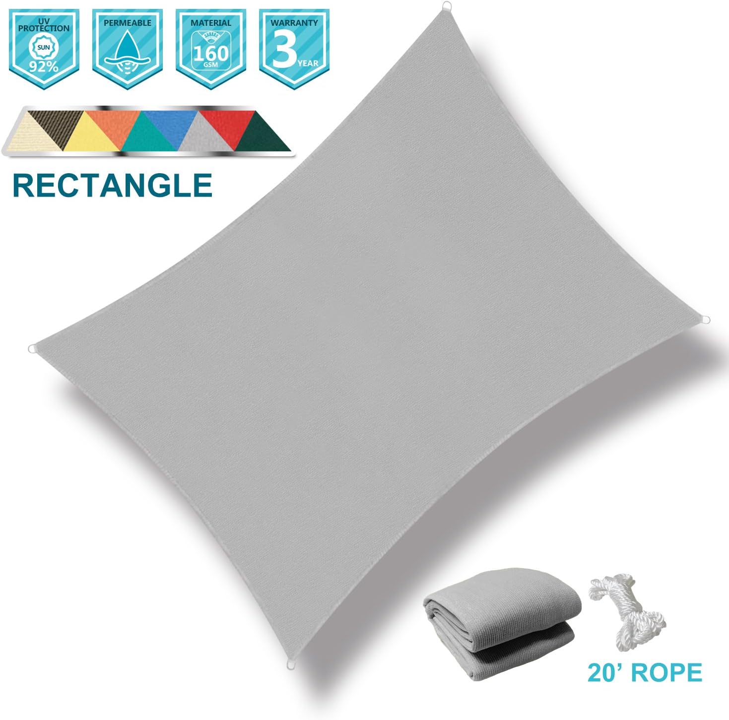 Coarbor Light Grey 8' x 12' UV Block Sun Shade Sail Canopy Perfect for Patio Outdoor Garden