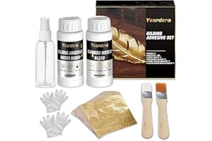 Yeardera Gold Leaf Kit, 100ml Gilding Adhesive and Varnish with 100 Gold Leaf Sheets for Arts, Crafts, Painting, Furniture, and Decoration